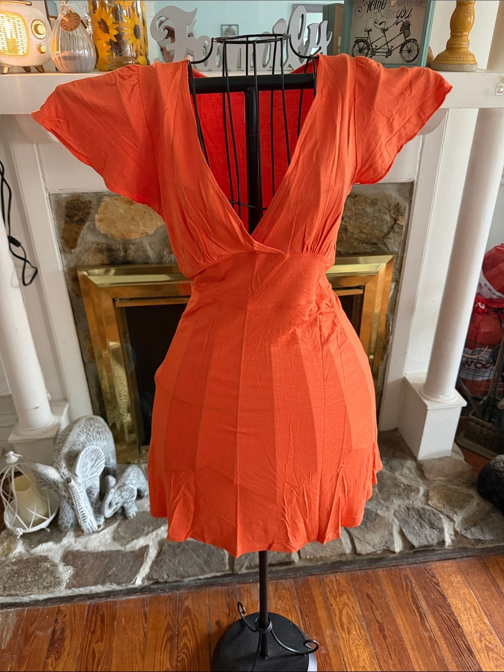 Ambiance Orange Mini Dress with Deep V Neck